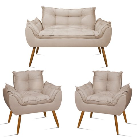 Kit Namoradeira Opala + 2 Poltronas para Sala Balaqui Decor Cor:bege