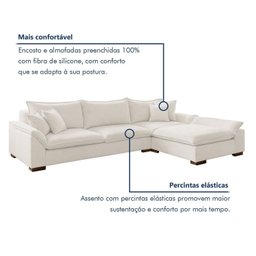 Sofá de Canto 6 Lugares com Chaise Modulado 320cm com Base em Madeira Maciça Dominique Yescasa - 8