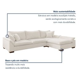 Sofá de Canto 6 Lugares com Chaise Modulado 320cm com Base em Madeira Maciça Dominique Yescasa - 9