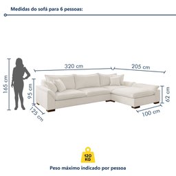 Sofá de Canto 6 Lugares com Chaise Modulado 320cm com Base em Madeira Maciça Dominique Yescasa - 3