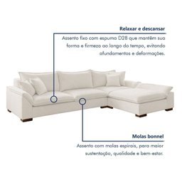 Sofá de Canto 6 Lugares com Chaise Modulado 320cm com Base em Madeira Maciça Dominique Yescasa - 6