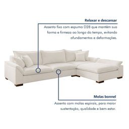 Sofá Modulado com Chaise e Almofadas Soltas M201 Base em Madeira Maciça - 5