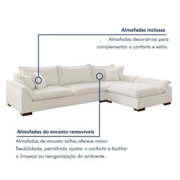 Sofá de Canto 6 Lugares com Chaise Modulado 320cm com Base em Madeira Maciça Dominique Yescasa - 5