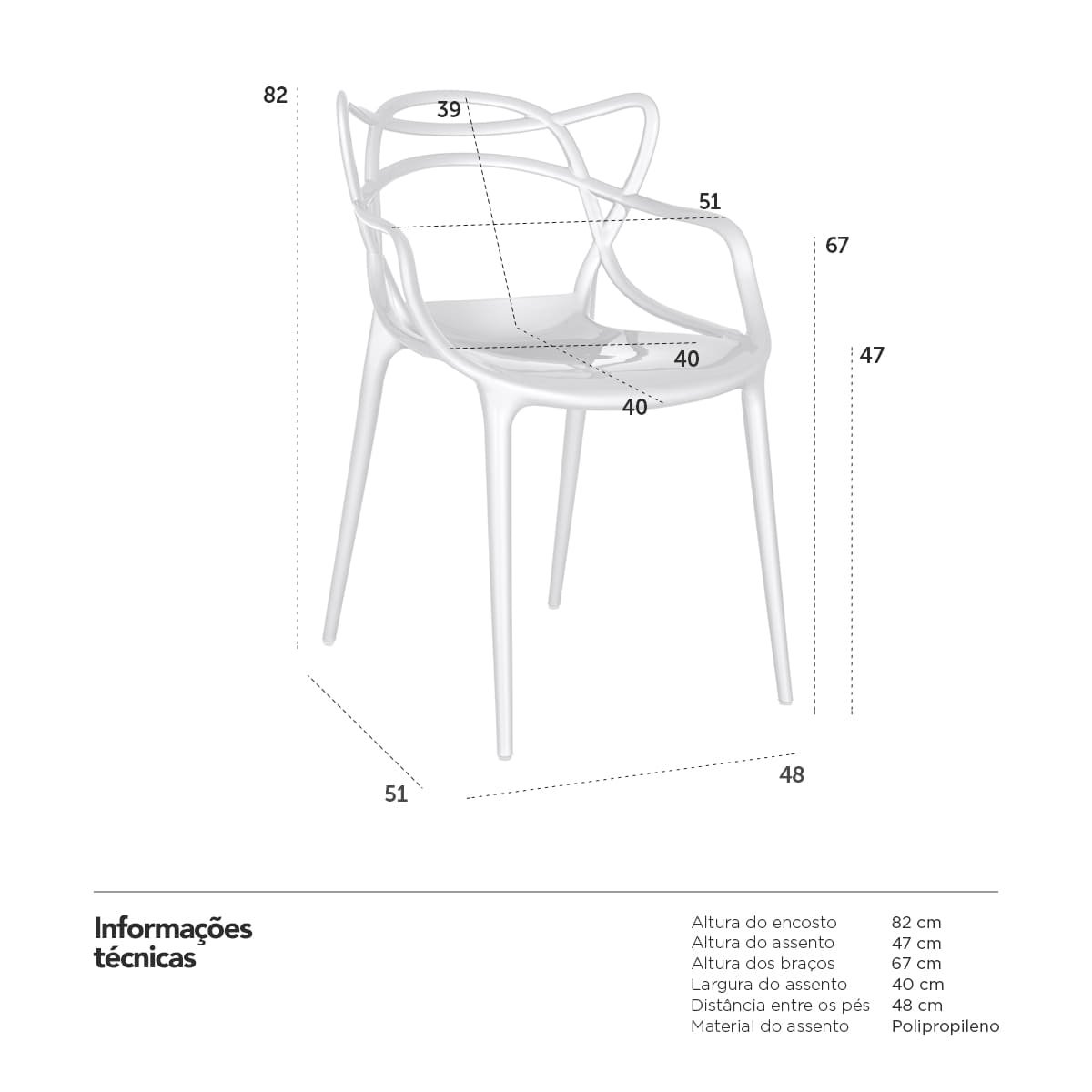 Cadeira Masters Allegra com acabamento metalizado Prata - 6