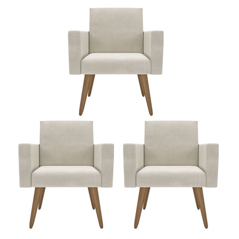 Kit 3 Poltronas: Elegância e Glamur Absolutos no Salão Bege