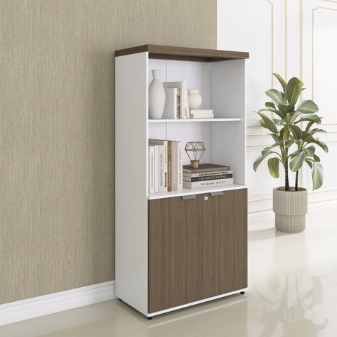Armário Misto para Escritório 2 Portas com Prateleiras Linha PE40 AM1600PE40 Branco/Walnut