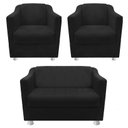 Ver imagem 1 de Kit 2 Poltronas e Namoradeira Tilla Suede Preto Twdecora