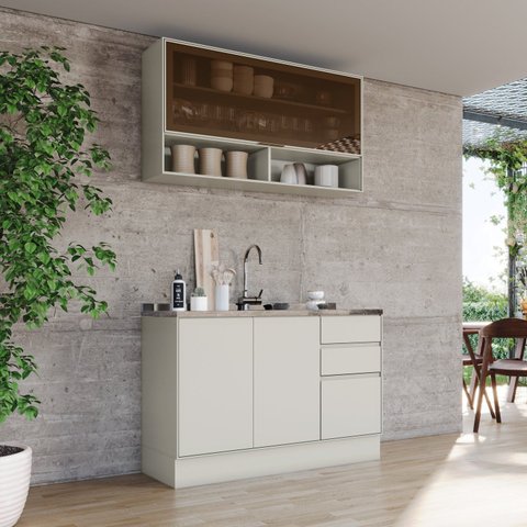 Cozinha Compacta 2 Peças em MDF Fineze Areia HP