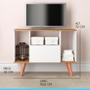 Ver imagem 2 de Rack para Sala Moderno 90 Cm Pés Palito Madeira MDP Branco Carvalho 0660 - MENU