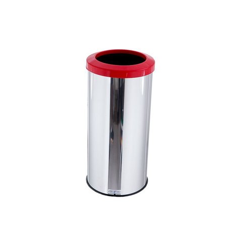 Lixeira Inox 25L Aro Esmaltado Cesto De Lixo Reciclável Cozinha - Vermelho