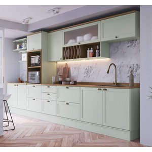 Armário de Cozinha Modulada Completa Reta 13 Peças 4,10m 05 Iluminata Genialflex