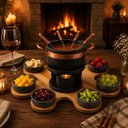 Ver imagem 1 de Kit Fondue Panela Pedra 800 ml Suporte Giratório +Cumbucas +Garfinhos