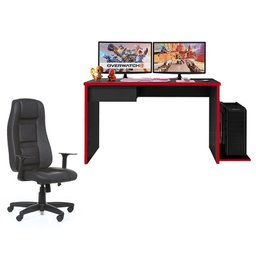 Mesa para Computador Desk Gamer Drx-8000 Preto/vermelho com Cadeira Giratória Preto - Pr Móveis - 1 Mesa para Computador Desk Gamer Drx-8000 Preto/vermelho com Cadeira Giratória Preto - Pr Móveis - 1