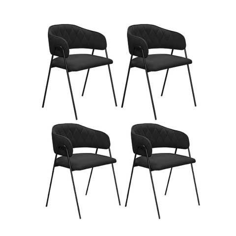 Conjunto 4 Cadeiras de Jantar Veneza no Linho Preto e Metal Preto