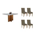 Ver imagem 1 de Conjunto: Mesa Sala Jantar Berlim Curvo 90cm + 4 Cadeiras Maldivas Naturale/off White - Suede