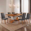 Ver imagem 1 de Mesa de Jantar Yasmin 180 cm Tampo MDF Laminado Canto Copo com 6 Cadeiras Aline