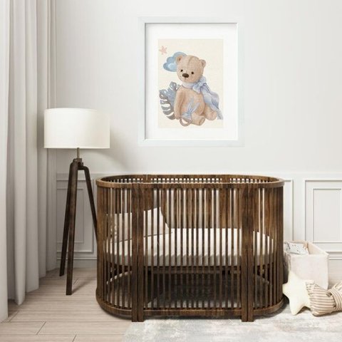 Quadro Quarto Bebê Retrô Urso Azul- 60x48cm:moldura Branca