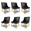 Ver imagem 1 de Kit 6 Cadeiras Decorativas Sala de Jantar Pés Palito de Madeira Firenze Pu Preto Brilho/natural G19