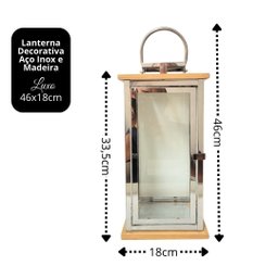 Jogo 2 Lanternas Decorativa Luxo Inox e Madeira Prime Grande 60cm e 43cm - Empório Decor - 6