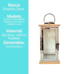 Jogo 2 Lanternas Decorativa Luxo Inox e Madeira Prime Grande 60cm e 43cm - Empório Decor - 10