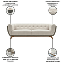 Ver imagem 5 de Sofá 2 Lugares 200cm Retrô Pés de Madeira Luxo Premium Estofado Bouclé Névoa Courino Cinza P/ Sala