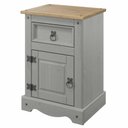 Ver imagem 1 de Mesa de Cabeceira de Madeira Maciça com 1 Porta e 1 Gaveta Cinza Lavado