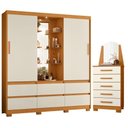 Ver imagem 1 de Guarda Roupa Solteiro com Cômoda Atena 2 Portas de Correr 6 Gavetas MDP Cinamomo Off White Albatroz