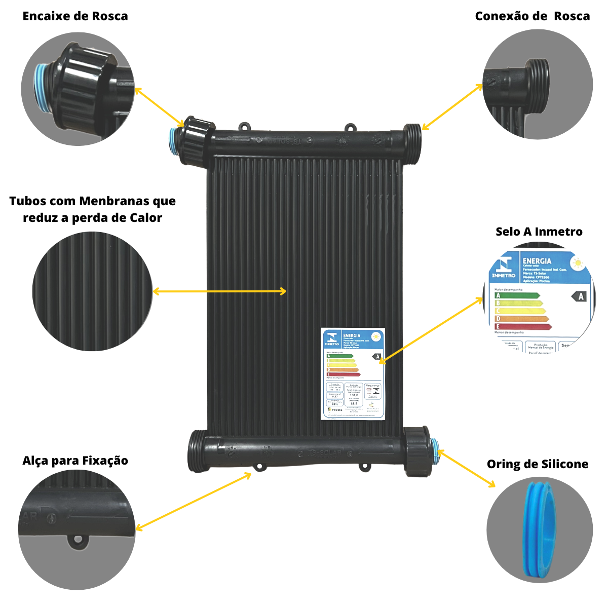 Kit Aquecedor Solar Piscina 3 placas 3 Metros TS-SOLAR ROSCA - 2