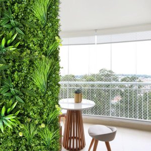 Painel Jardim Vertical Artificial Premium 100x100cm com Folhagens Verdes Realistas para Decoração