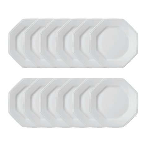 Jogo 12 Pratos de Sobremesa Prisma Brancos 20,5 Cm Porcelana Schmidt