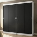 Ver imagem 1 de Conjunto 2 Guarda Roupas 4 Portas de Correr MDP Branco-Preto Tokio Madesa 218cm