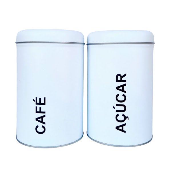 Lata Porta Mantimentos Pote de Café Açúcar Kit 2 Peças:branco