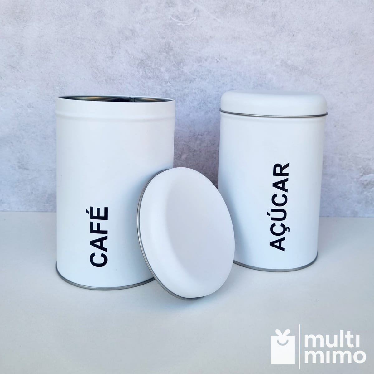 Lata Porta Mantimentos Pote de Café Açúcar Kit 2 Peças:branco - 6