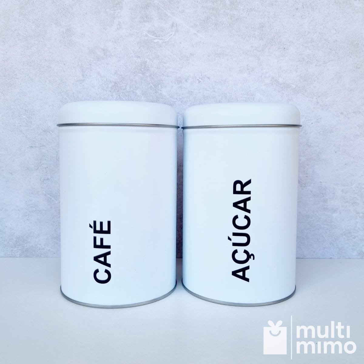 Lata Porta Mantimentos Pote de Café Açúcar Kit 2 Peças:branco - 2