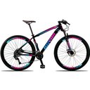 Ver imagem 1 de Bicicleta Bike Aro 29 Alumínio 21 Velocidades Shimano Suspensão Freio a Disco Cor: Azul e Rosa Tam