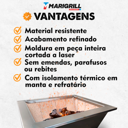 Kit Braseiro Inox 60x50 Tampa e Isolamento Térmico P/ Grill - 3