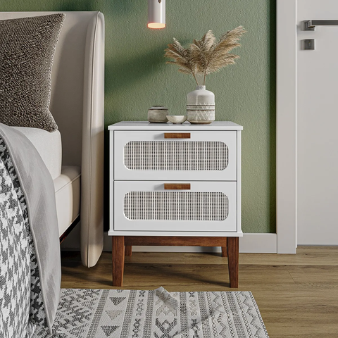 Mesa de Cabeceira Santorini 45cm Tela Indiana Apoio Auxiliar Off White:branco