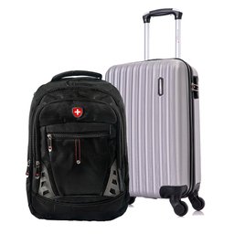 Kit Mala de Viagem de Bordo Londres Prata+ Mochila Executiva Fuji Swiss Move - 1