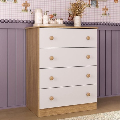 Cômoda Infantil 65cm com 4 Gavetas Encanto Multimóveis Mp4427 Madeirado/branco Madeirado/branco