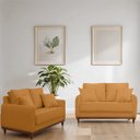 Ver imagem 5 de Kit Sofa Sena 2 e 3 Lugares Base de Madeira para Sala Hotel Linho Terra Cota