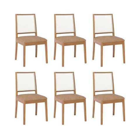 Kit 6 Cadeiras para Sala de Jantar Estofadas Marcela Marrom/Madeira/Kaki