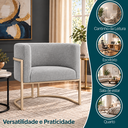 Ver imagem 4 de Poltrona Decorativa Luna Bouclé Premium para Sala Escritório Recepção Base Circular em Ferro Madeira