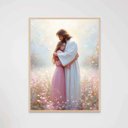 Ver imagem 1 de Quadro Decorativo Jesus Cristo e a Mulher Flores Rosa Rezando Orando Quarto Infantil Ref. 01
