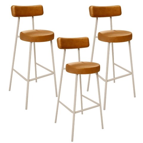 Kit 03 Banquetas Alta Bar Cozinha Sala de Jantar Aço Milão Arena L02 Couríssimo Whisky - Lyam Decor