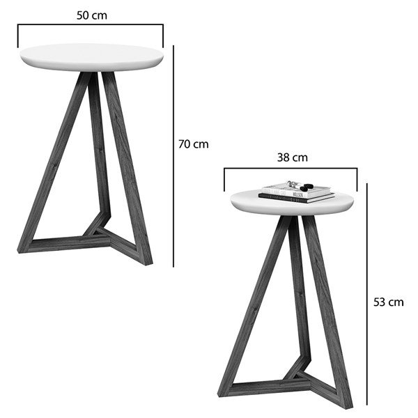 Conjunto 2 Mesas Laterais Sala Classic Pés em Madeira Maciça - 3