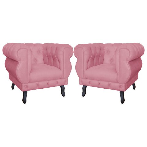 Kit 2 Poltronas Decorativa Sala Recepção Maya Suede Rosa LM DECOR