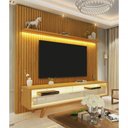 Ver imagem 2 de Rack Retrô com Painel 1.85 Ripado com Led Nobre Naturale com Off White - Gelius Móveis