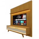Ver imagem 1 de Rack Retrô com Painel 1.85 Ripado com Led Nobre Naturale com Off White - Gelius Móveis