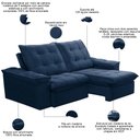 Ver imagem 3 de Sofá Retrátil Reclinável para Sala 3 Lugares 230cm Nijma F04 Veludo Azul - Lyam Decor
