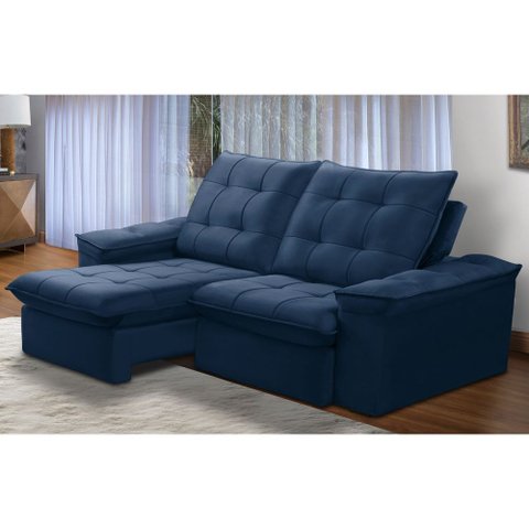 Sofá Retrátil Reclinável para Sala 3 Lugares 230cm Nijma F04 Veludo Azul - Lyam Decor